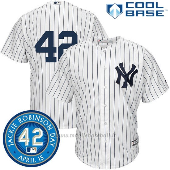 Maglia Baseball Uomo New York Yankees Jackie Robinson Cool Base Bianco Blu Majestic